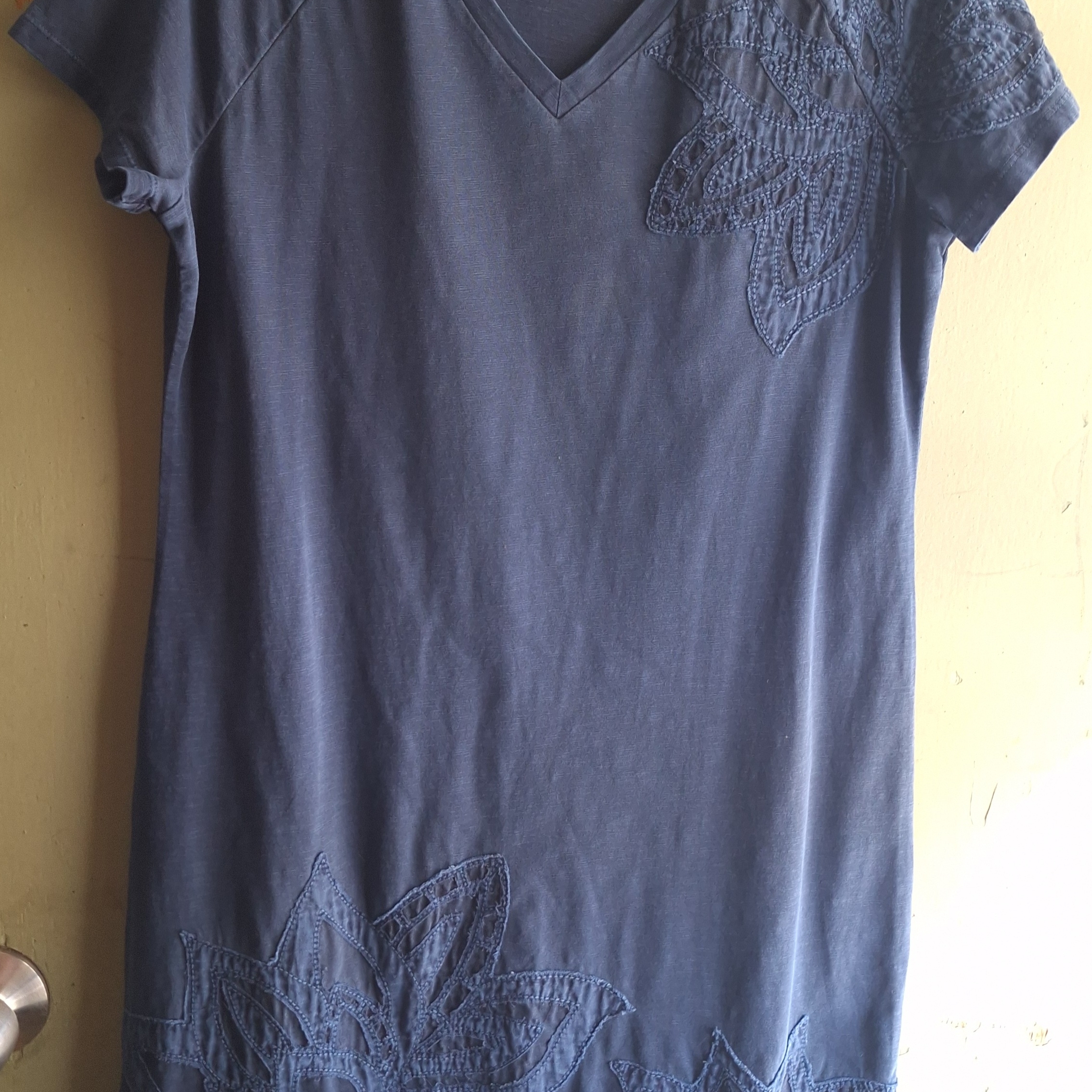 Life Is Good Navy Blue Embroidered Vneck Midi Dress